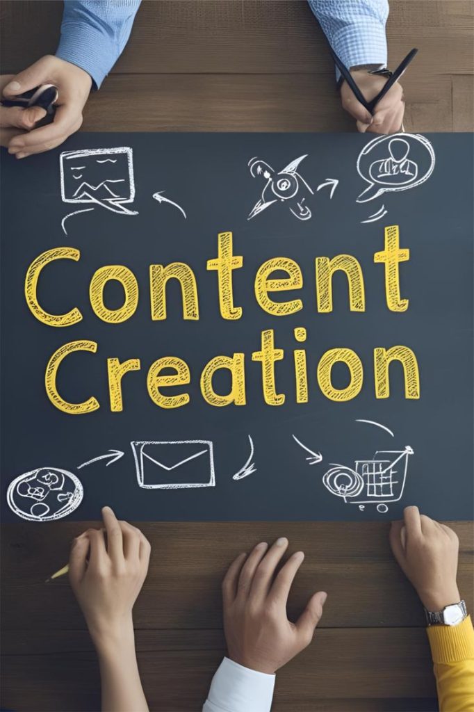 Graphic design of content creation. this picture shows a written " Content Creation" on a black background (Digital Marketing in Nepal)